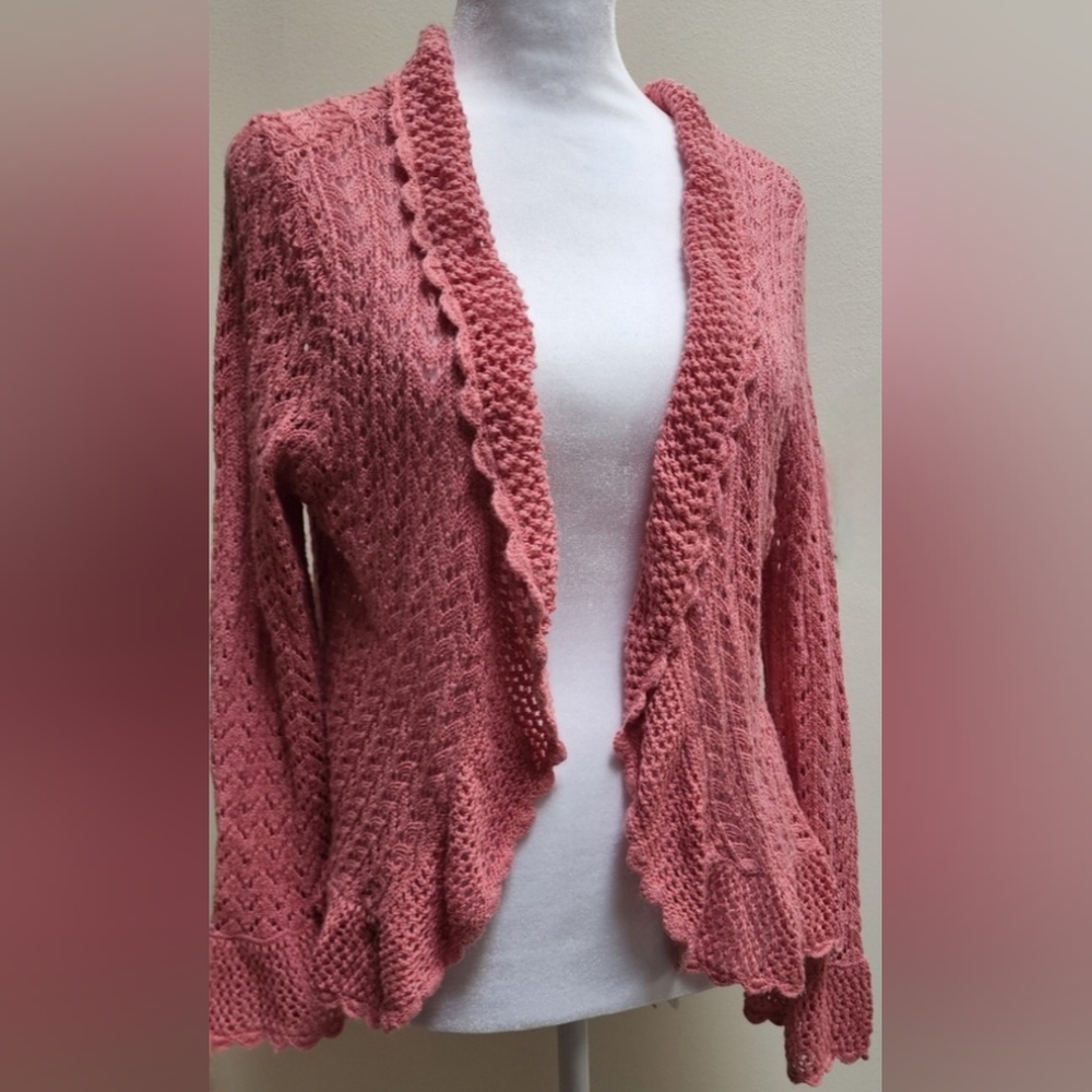 Women's Size Large Ruffled Crocheted Cardigan